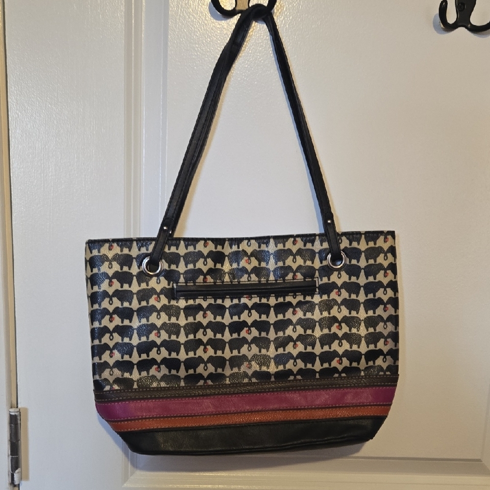 Relic Elephant Print Tote Bag - Black and Pink